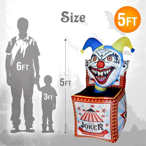 5 Ft Halloween Inflatable Circus Clown Box Outdoor Decor for Lawn Home Party - Picture 2 of 8